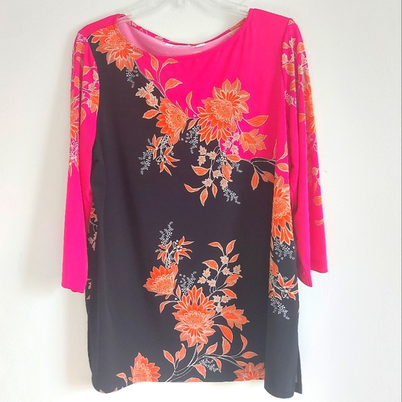 Blouse Susan Graver Femme Taille M - Rose Multicolore, Patchwork Bohème Floral, Transparente, Occasion